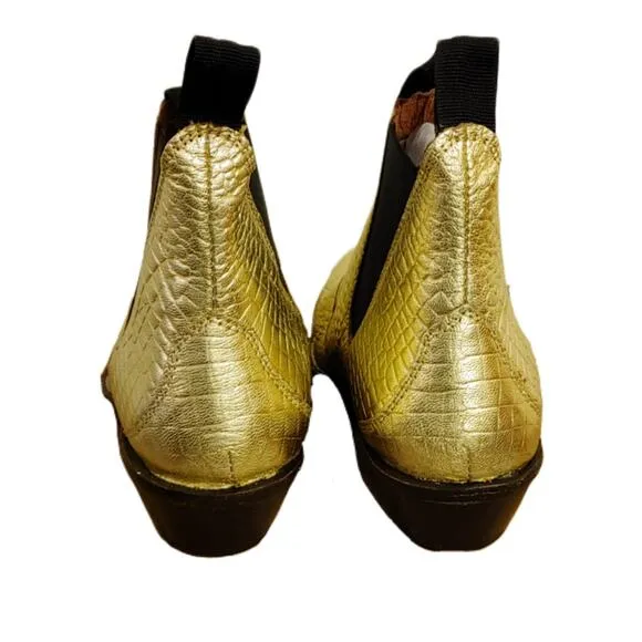 NWOB Free People Beau Gold Metallic Western Croc Embossed Boot Size 6