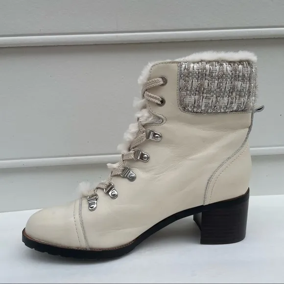 NWOB Sam Edelman Manchester ivory faux fur shirt boots 9.5 M
