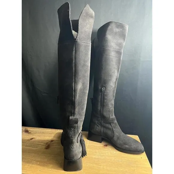 NWOB SEE BY CHLOÉ LORY DARK GREY OVER-THE-KNEE SUEDE TASSEL BOOTS SZ 36.5 US 7