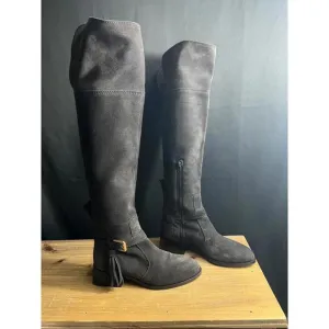 NWOB SEE BY CHLOÉ LORY DARK GREY OVER-THE-KNEE SUEDE TASSEL BOOTS SZ 36.5 US 7