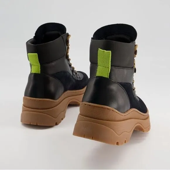 NWOB Ted Baker Allicia Leather Suede Lace Up Hiker Boots in Black/Navy size 11