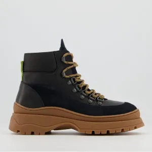 NWOB Ted Baker Allicia Leather Suede Lace Up Hiker Boots in Black/Navy size 11