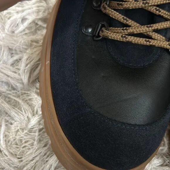 NWOB Ted Baker Allicia Leather Suede Lace Up Hiker Boots in Black/Navy size 11