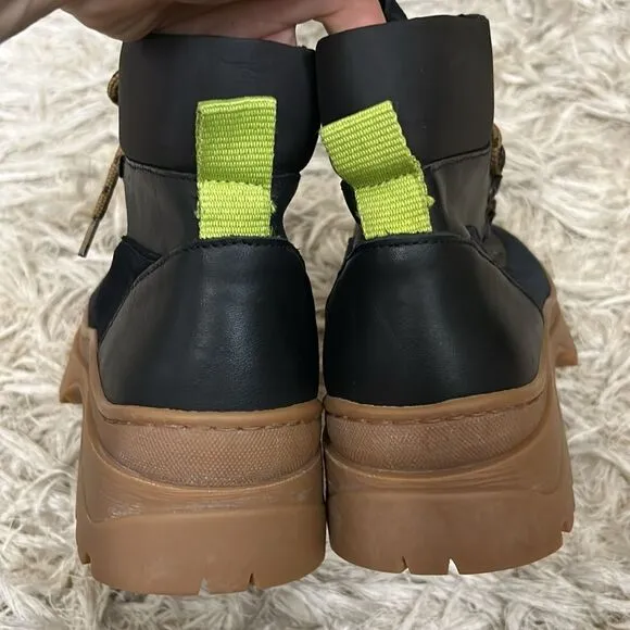 NWOB Ted Baker Allicia Leather Suede Lace Up Hiker Boots in Black/Navy size 11