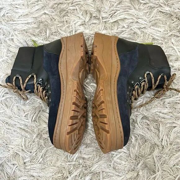 NWOB Ted Baker Allicia Leather Suede Lace Up Hiker Boots in Black/Navy size 11