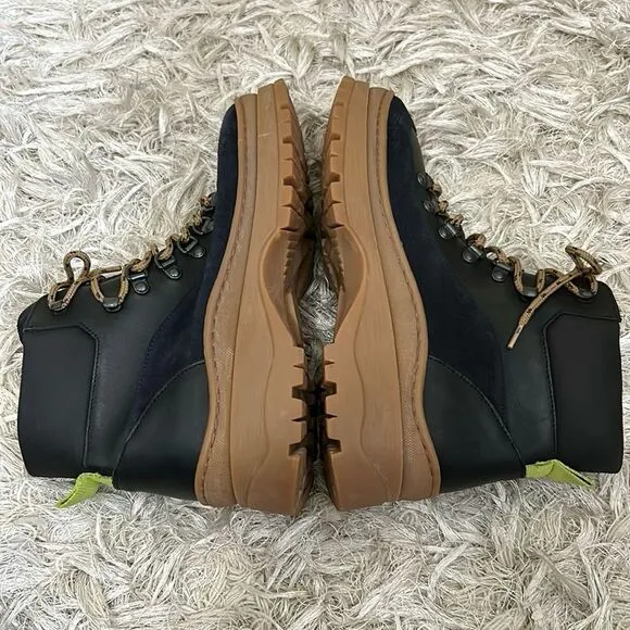 NWOB Ted Baker Allicia Leather Suede Lace Up Hiker Boots in Black/Navy size 11