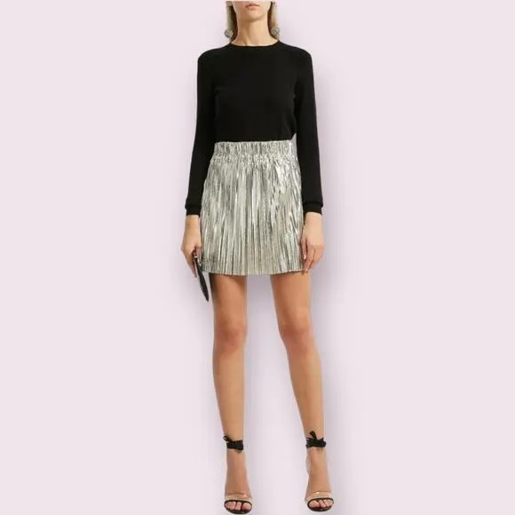 NWOT $295 Isabel Marant Etoile Delpha Metallic Pleated Mini Skirt Eu 38/ 6 or M