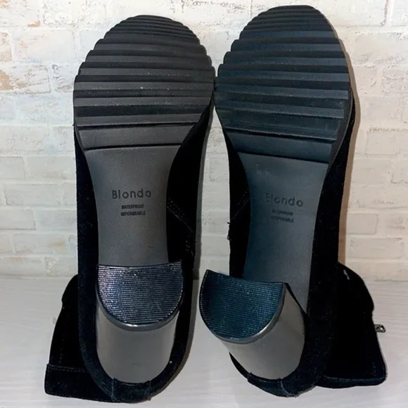 NWOT Blondo Reilly Waterproof Black Suede Leather Block Heel Lug Sole Boot Shoes