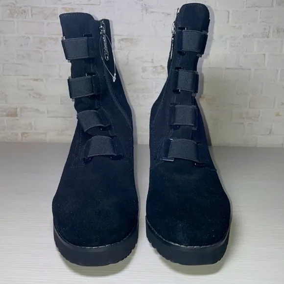 NWOT Blondo Reilly Waterproof Black Suede Leather Block Heel Lug Sole Boot Shoes
