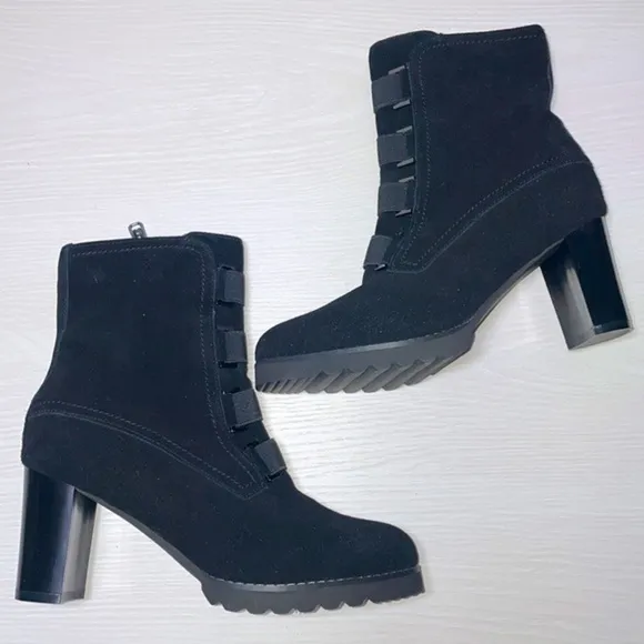 NWOT Blondo Reilly Waterproof Black Suede Leather Block Heel Lug Sole Boot Shoes
