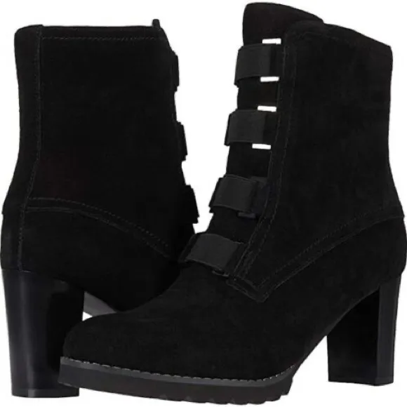 NWOT Blondo Reilly Waterproof Black Suede Leather Block Heel Lug Sole Boot Shoes