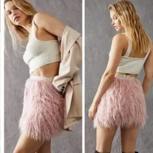 NWOT Free People Party Time Faux  Fur Mini Skirt