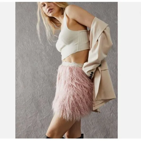 NWOT Free People Party Time Faux  Fur Mini Skirt