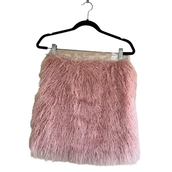 NWOT Free People Party Time Faux  Fur Mini Skirt