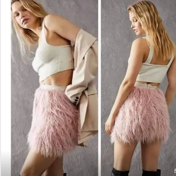NWOT Free People Party Time Faux  Fur Mini Skirt