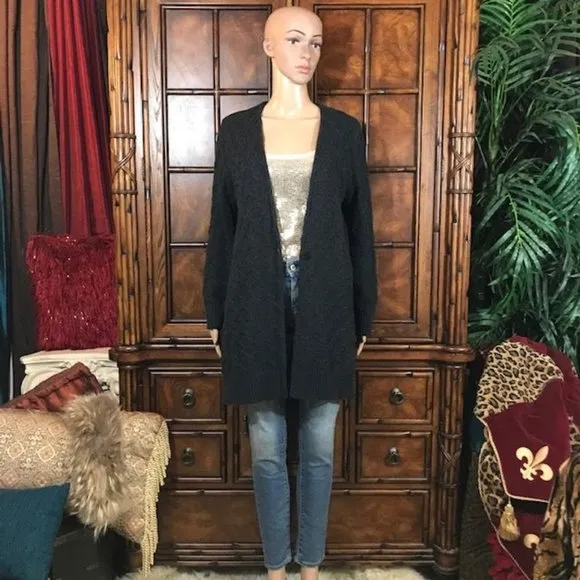 NWOT Jones New York Removable Faux Fur Collar Trellis Cotton Cable Knit Cardigan