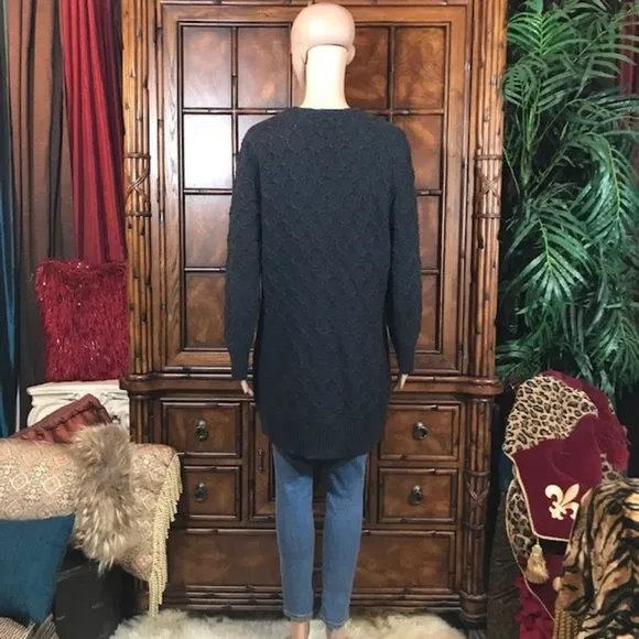 NWOT Jones New York Removable Faux Fur Collar Trellis Cotton Cable Knit Cardigan
