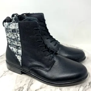 NWOT Naot Patchwork Tweed Two Tone Comfort Leather Lace Up Boots 6/37 Academia
