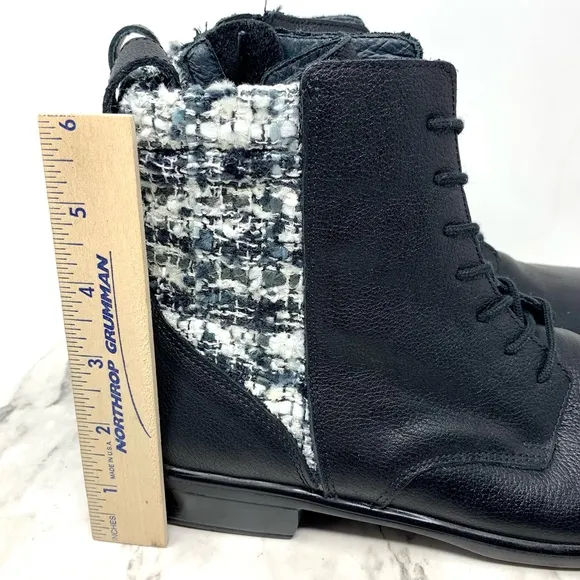 NWOT Naot Patchwork Tweed Two Tone Comfort Leather Lace Up Boots 6/37 Academia