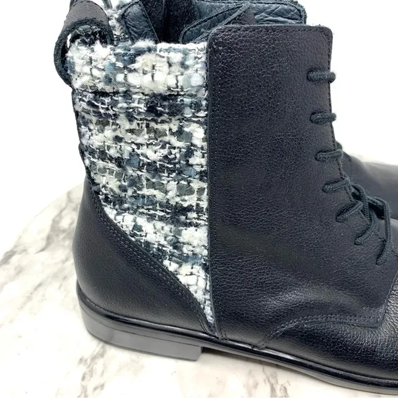 NWOT Naot Patchwork Tweed Two Tone Comfort Leather Lace Up Boots 6/37 Academia