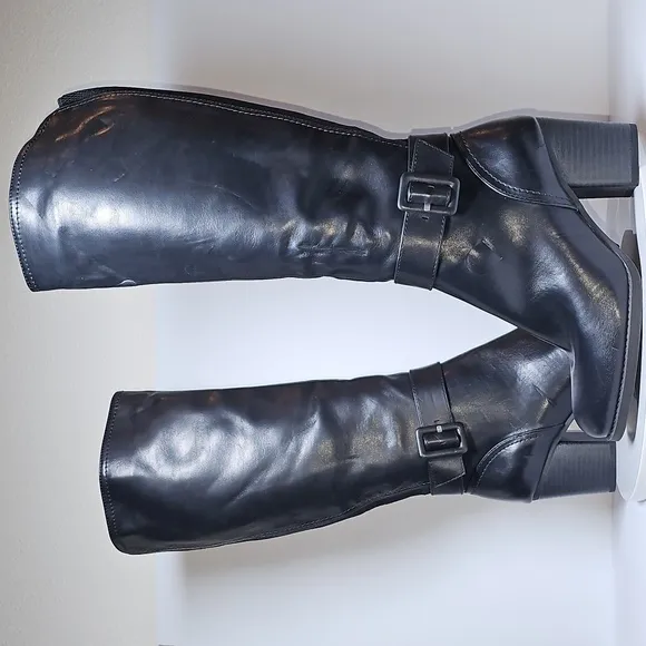 NWOT Soul Naturalizer Twinkle Boots Tall Knee High Block Heel Faux Black 8 W