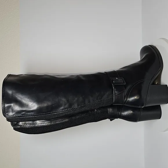 NWOT Soul Naturalizer Twinkle Boots Tall Knee High Block Heel Faux Black 8 W