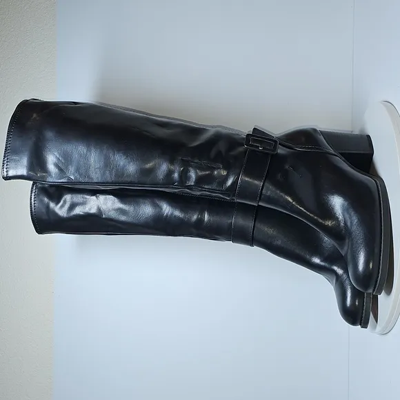 NWOT Soul Naturalizer Twinkle Boots Tall Knee High Block Heel Faux Black 8 W