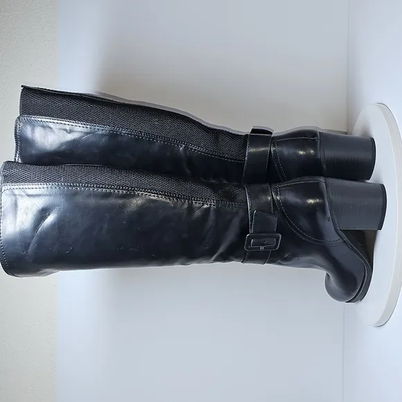 NWOT Soul Naturalizer Twinkle Boots Tall Knee High Block Heel Faux Black 8 W