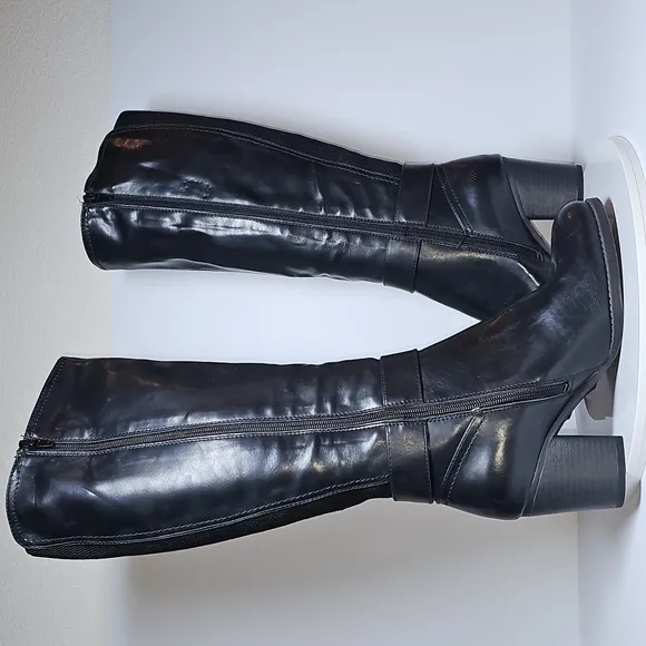 NWOT Soul Naturalizer Twinkle Boots Tall Knee High Block Heel Faux Black 8 W