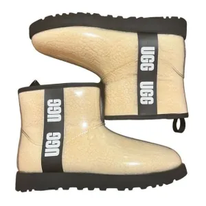 NWOT UGG Women's Beige Natural Black Classic Clear Faux Fur Lined Mini Boots Siz