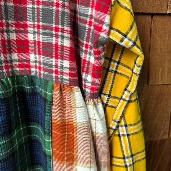 NWOT Vintage Plaid Flannel Long Sleeve Cotton Prairie Patchwork Dress in X-Large