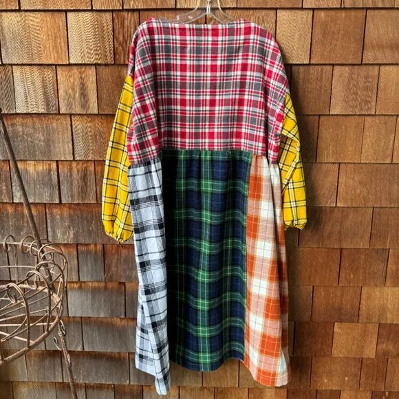 NWOT Vintage Plaid Flannel Long Sleeve Cotton Prairie Patchwork Dress in X-Large