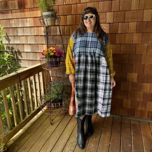 NWOT Vintage Plaid Flannel Long Sleeve Cotton Prairie Patchwork Dress in X-Large