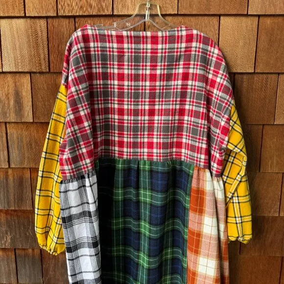 NWOT Vintage Plaid Flannel Long Sleeve Cotton Prairie Patchwork Dress in X-Large