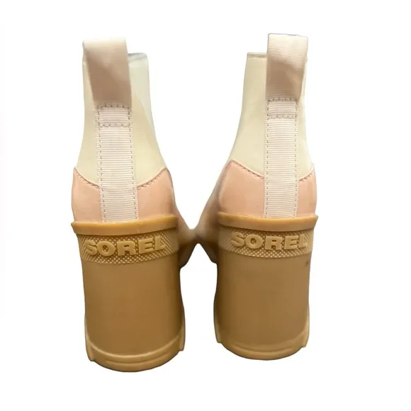 NWOT Women’s Sorel Brex Chalk Peach Platform Heeled Waterproof Chelsea Boots 8.5