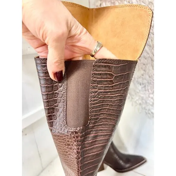 NWOT Zodiac Ronson Faux Leather Crocodile Embossed Over the Knee Boot Brown US 8