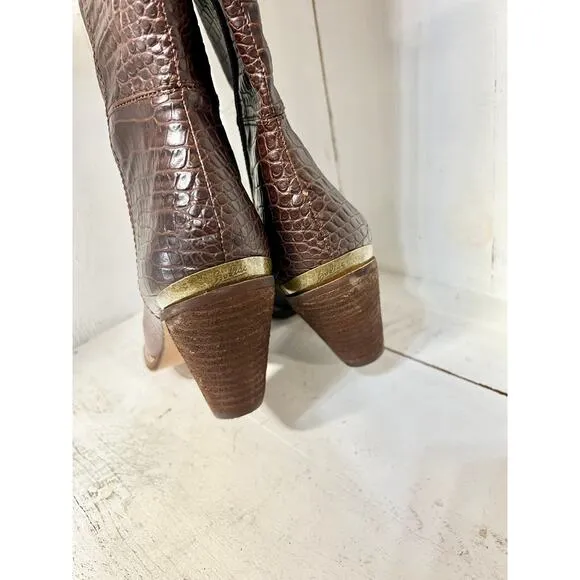 NWOT Zodiac Ronson Faux Leather Crocodile Embossed Over the Knee Boot Brown US 8