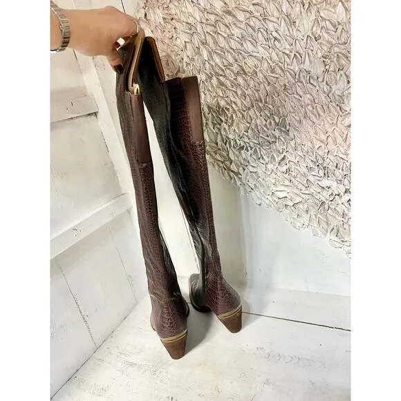 NWOT Zodiac Ronson Faux Leather Crocodile Embossed Over the Knee Boot Brown US 8