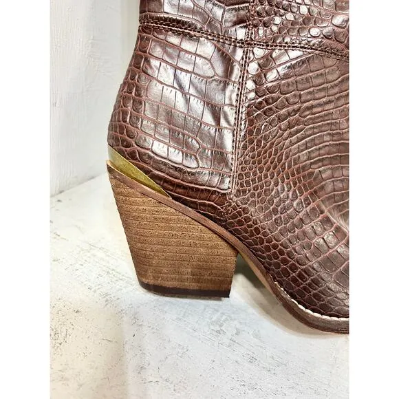 NWOT Zodiac Ronson Faux Leather Crocodile Embossed Over the Knee Boot Brown US 8
