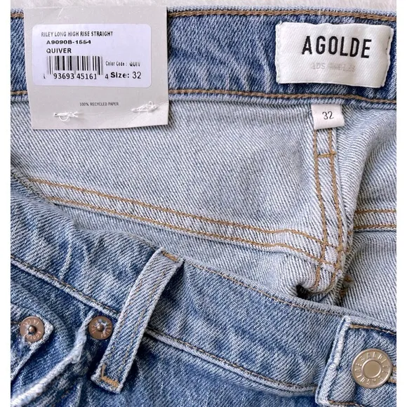 NWT AGOLDE Riley Long High Rise Straight Jeans in Quiver, Size 32