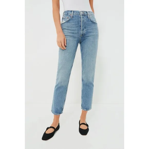 NWT AGOLDE Riley Long High Rise Straight Jeans in Quiver, Size 32