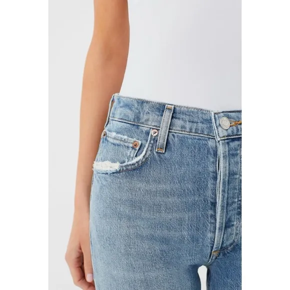 NWT AGOLDE Riley Long High Rise Straight Jeans in Quiver, Size 32