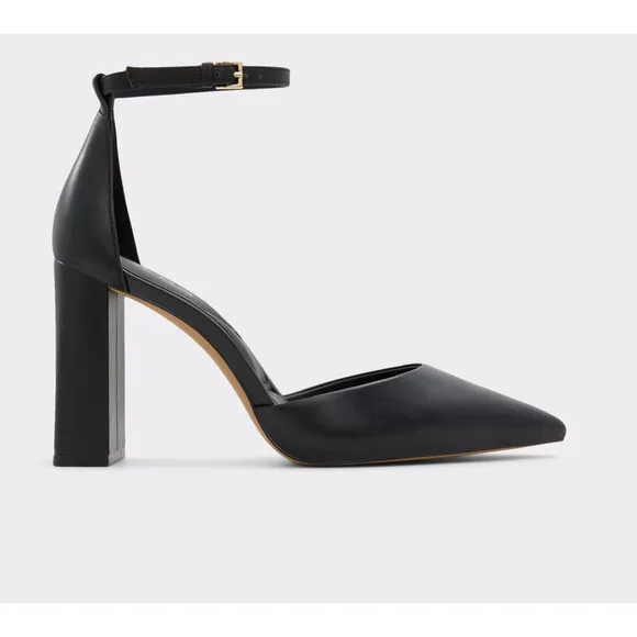 NWT Aldo Millgate Leather Heel 8.5 Black Pump D'Orsay Buckle Shoes Women’s Pump