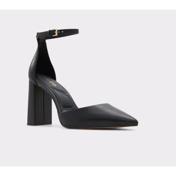 NWT Aldo Millgate Leather Heel 8.5 Black Pump D'Orsay Buckle Shoes Women’s Pump
