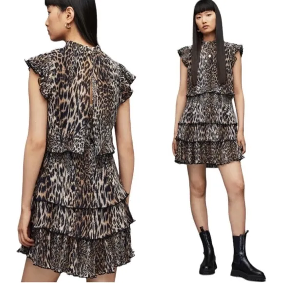 NWT AllSaints Antheia kiku Mini dress in brown Sz US 0 reg $299