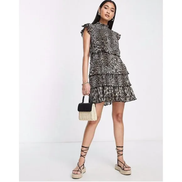 NWT AllSaints Antheia kiku Mini dress in brown Sz US 0 reg $299