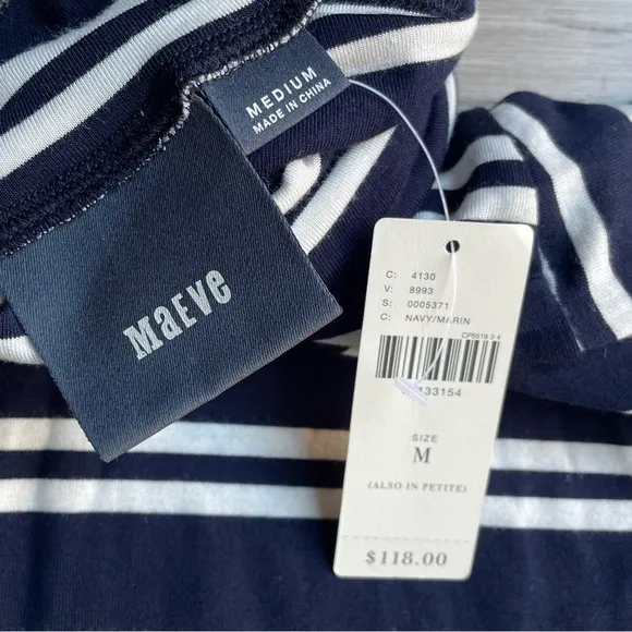 NWT Anthropologie Maeve Turtleneck Swing Dress Long Sleeve Navy/White Stripe MED