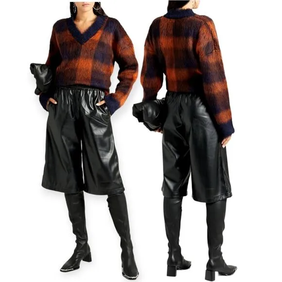 NWT ATM Anthony Thomas Melillo Black Vegan Leather Culottes Size L