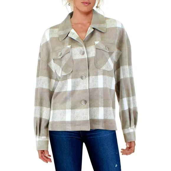 NWT BAGATELLE Tan Plaid Vegan Suede Button-down Shirt Jacket L &amp; XL MSRP $158