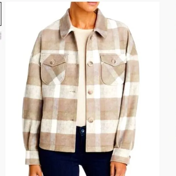 NWT BAGATELLE Tan Plaid Vegan Suede Button-down Shirt Jacket L &amp; XL MSRP $158